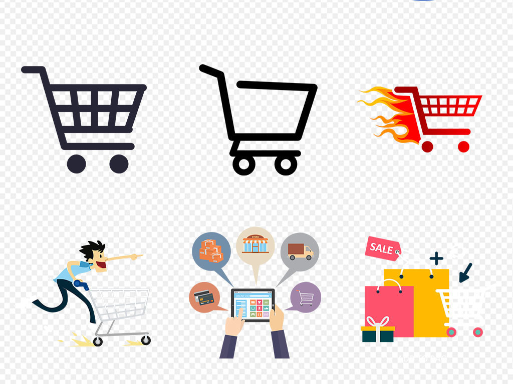 商场超市促销购物车人物图标海报PNG素材
