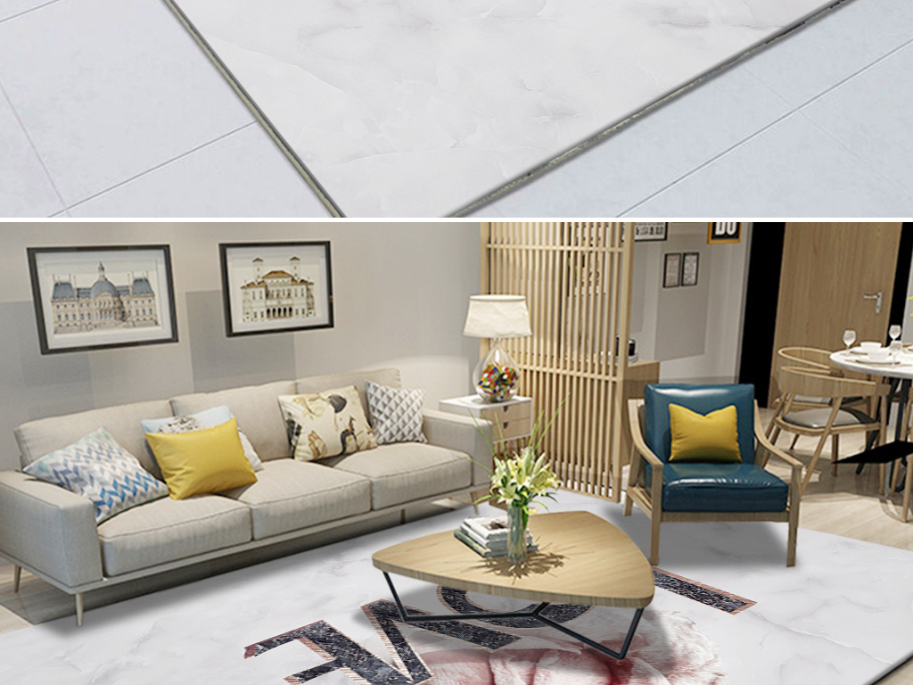 精美爵士白大理石浪漫英文玫瑰客厅地毯