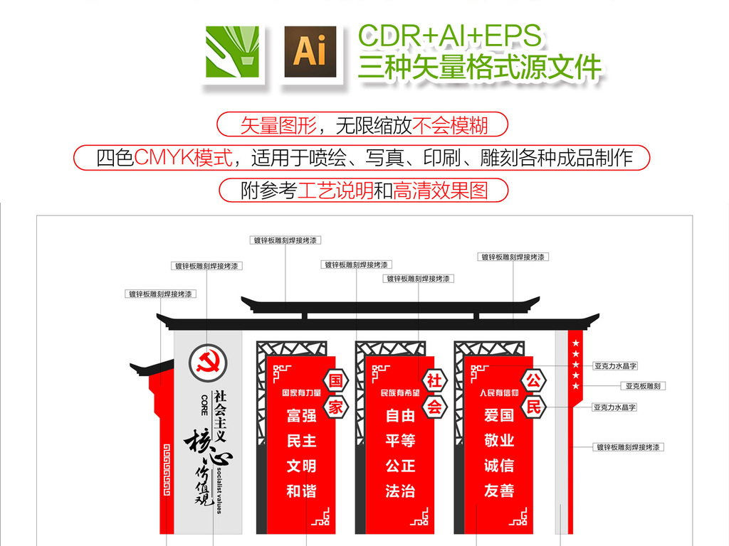 党建广场雕塑社会主义核心价值观精神堡垒