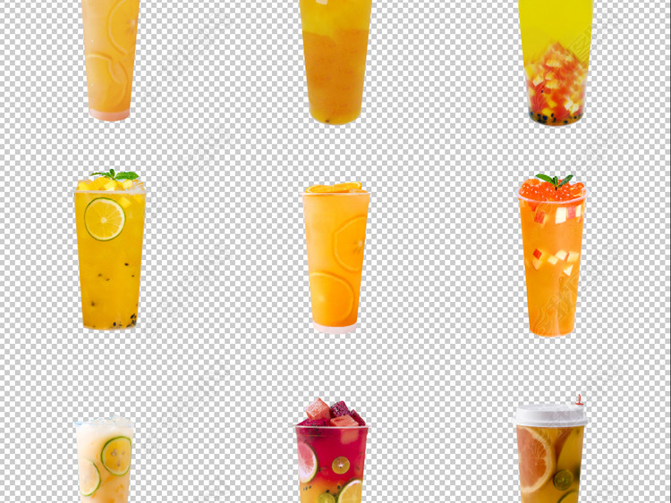 原创奶茶店水果茶饮料果汁果杯高清PNG素材