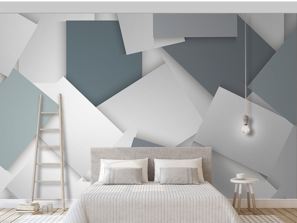 方块叠加拼接立体几何色块背景墙壁画