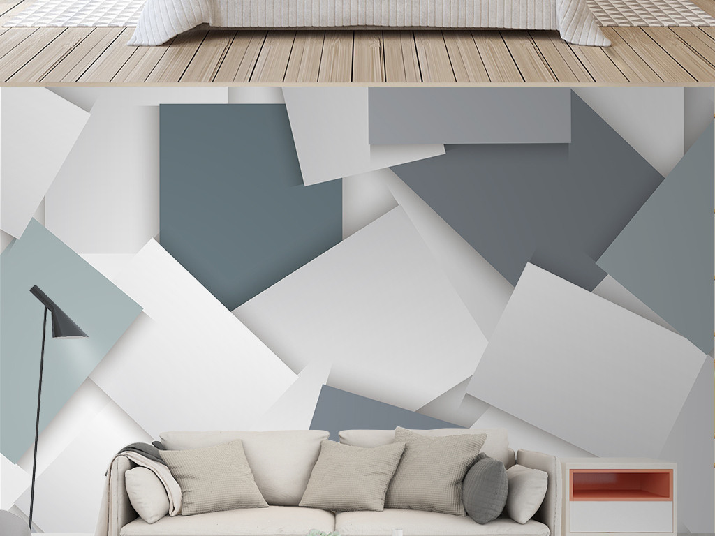 方块叠加拼接立体几何色块背景墙壁画