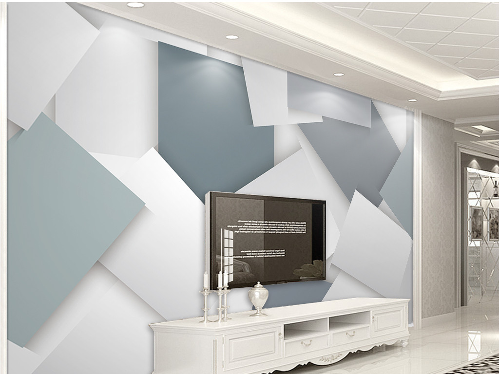 方块叠加拼接立体几何色块背景墙壁画