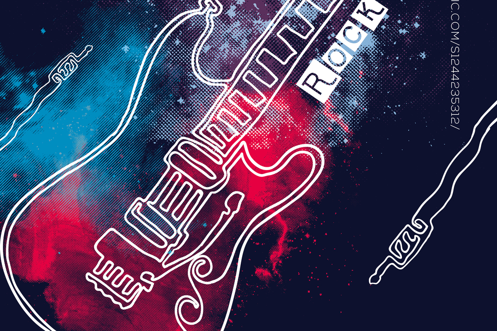 手绘涂鸦墨迹吉他社团招新海报矢量展板