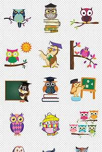 卡通手绘动物夜猫子呆萌猫头鹰png素材图片_