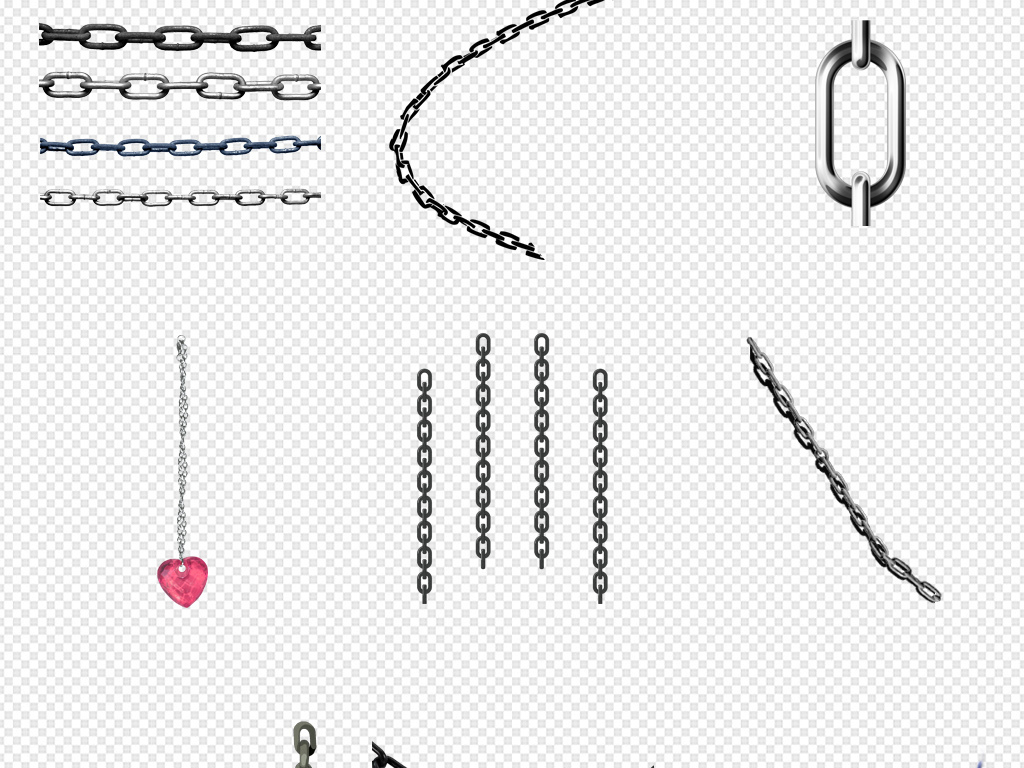 金属铁链链条锁设计PNG素材