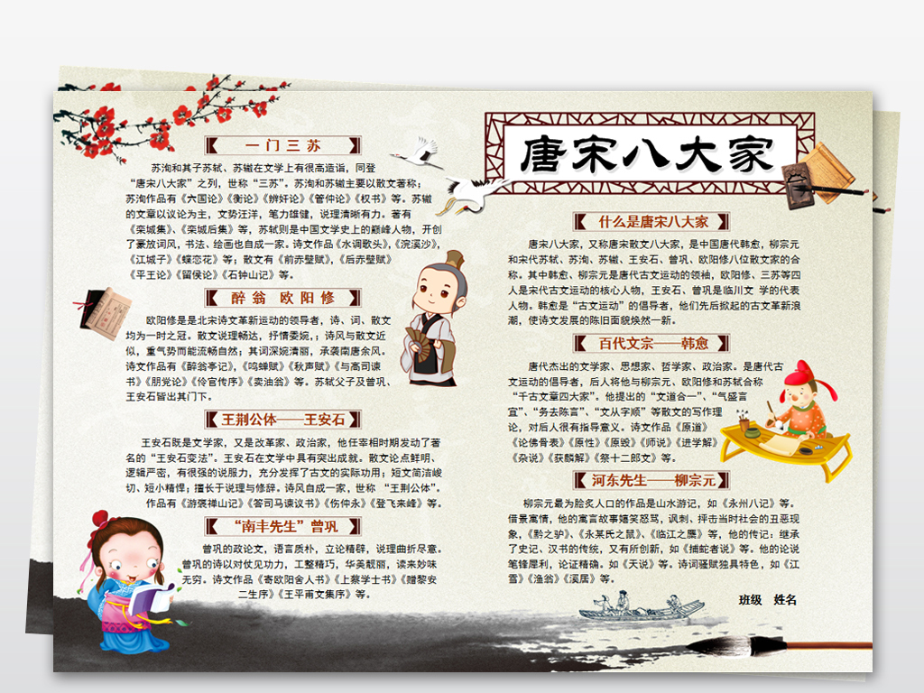 Word电子小报语文手抄报唐宋八大家