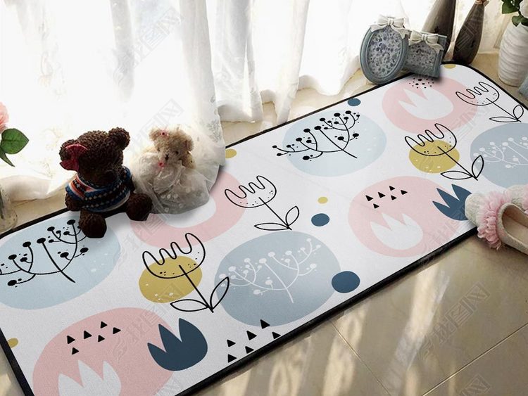儿童房可爱花卉英文瑜伽垫床边地毯