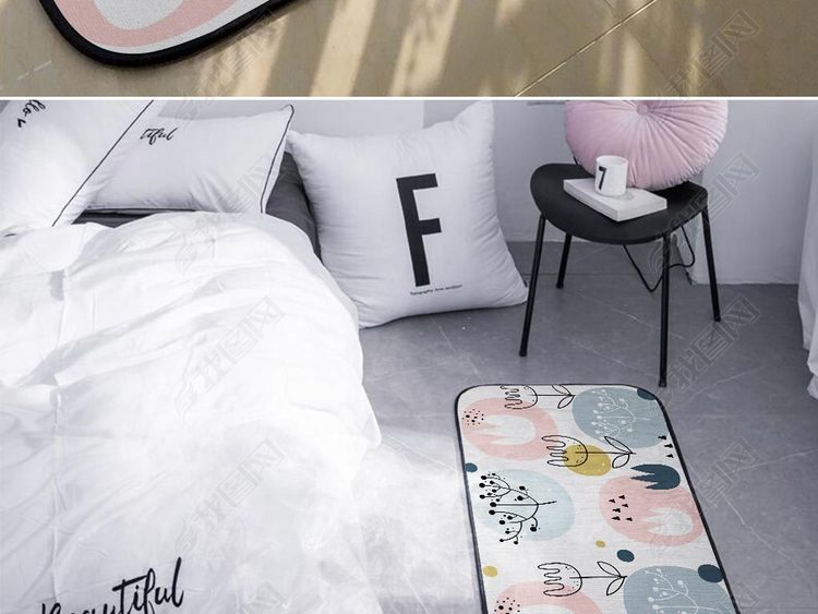 儿童房可爱花卉英文瑜伽垫床边地毯