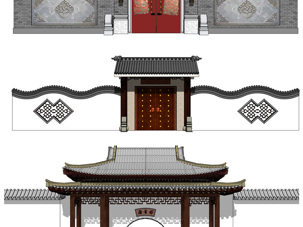 草图大师新款中式院门大门SU模型合集