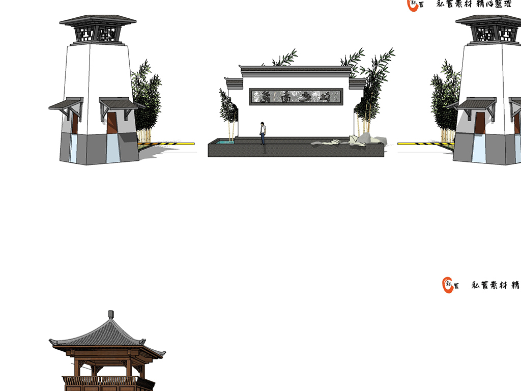 草图大师新中式大门门头中式院门SU模型