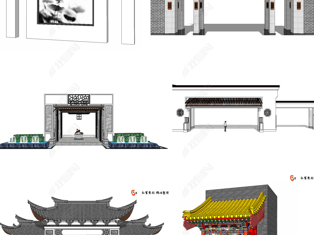 草图大师中式大门门头中式院门su模型