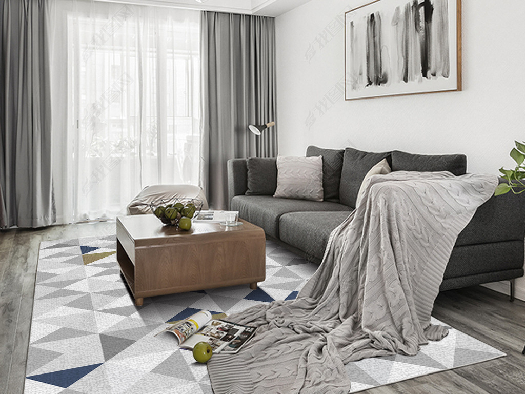 现代简约几何组合图案北欧混搭风客厅地毯
