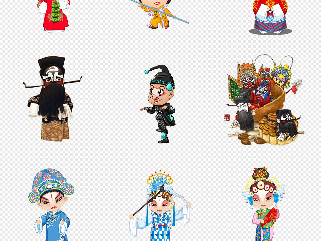 卡通京剧展板戏剧脸谱卡通人物png透明素材