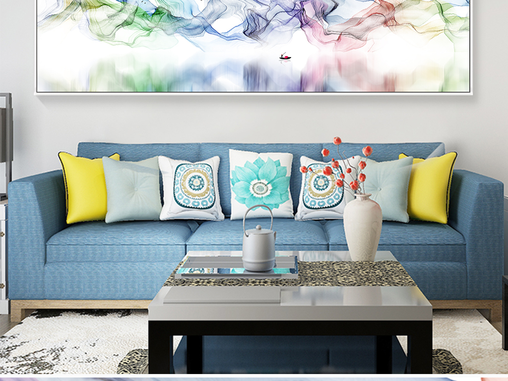 新中式水墨意境山水风景装饰画客厅沙发背景