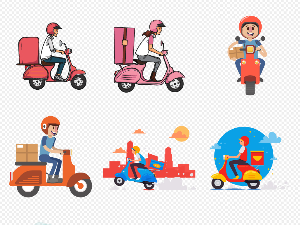 疾速快递员外卖员卡通角色AI免抠素材(带AI无