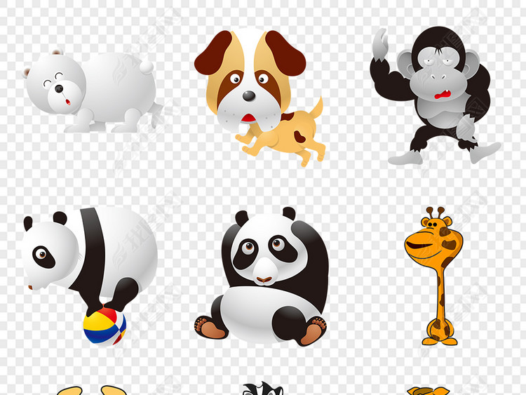 可爱的卡通森林野生动物熊猫河马大象老虎狮子