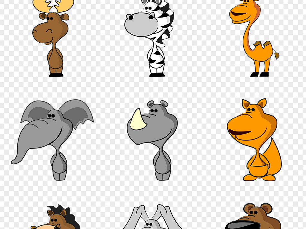 可爱的卡通森林野生动物熊猫河马大象老虎狮子