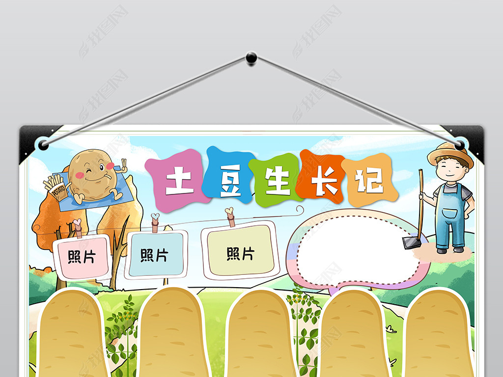 原创ps蔬菜土豆生长记科学科普观察日记手抄报小报版权可商用