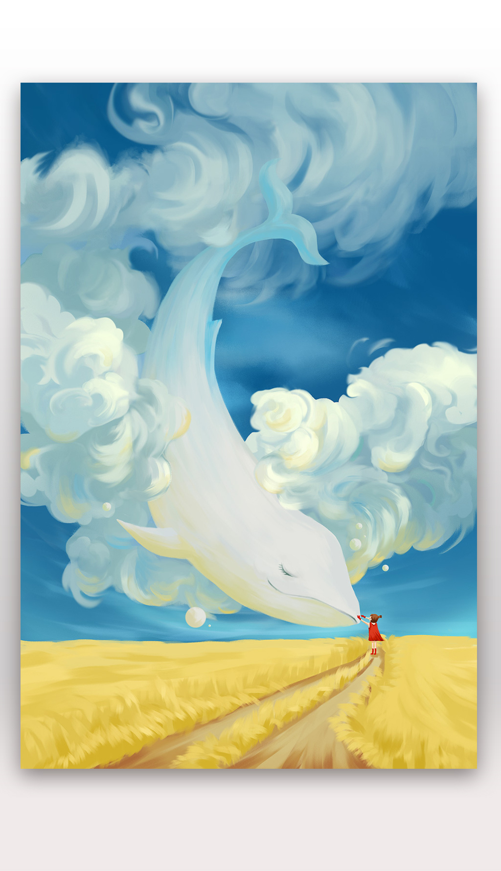 唯美鲸鱼手绘手机壁纸星空插图插画PSD设计