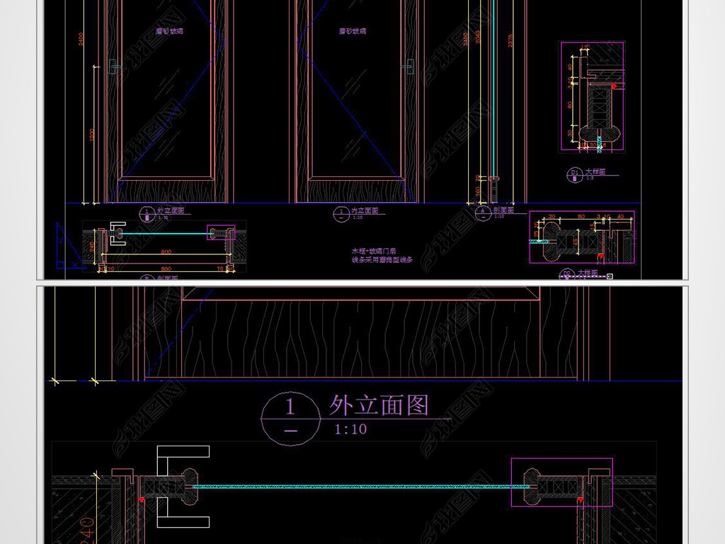原创标准玻璃门cad设计详图版权可商用