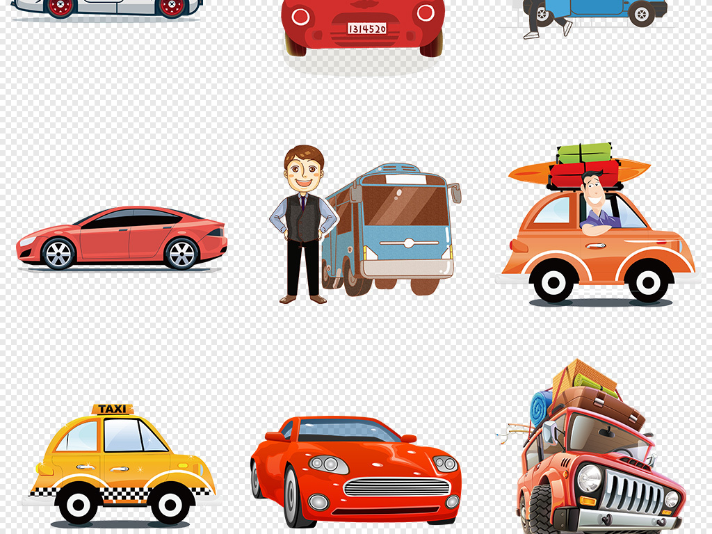 可爱卡通汽车素描驾车旅游海报素材背景PNG