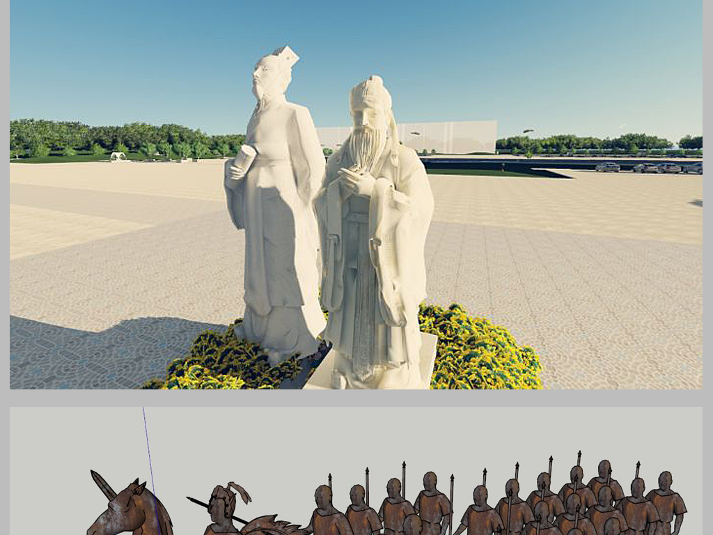 中式古代人物雕塑SU模型