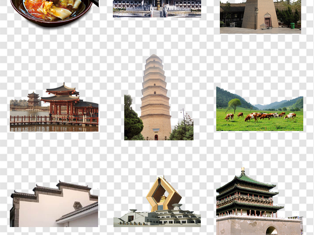 陕西肉夹馍西安特产美味小吃建筑海报素材