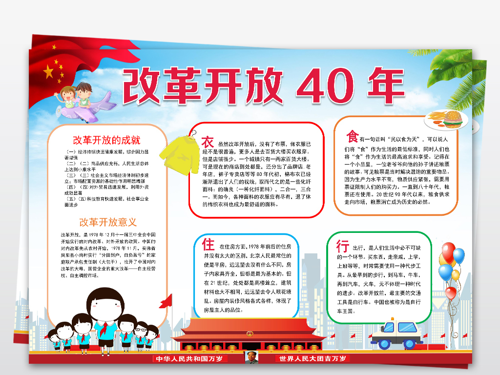 word改革开放40周年小报我爱家乡变化文明新