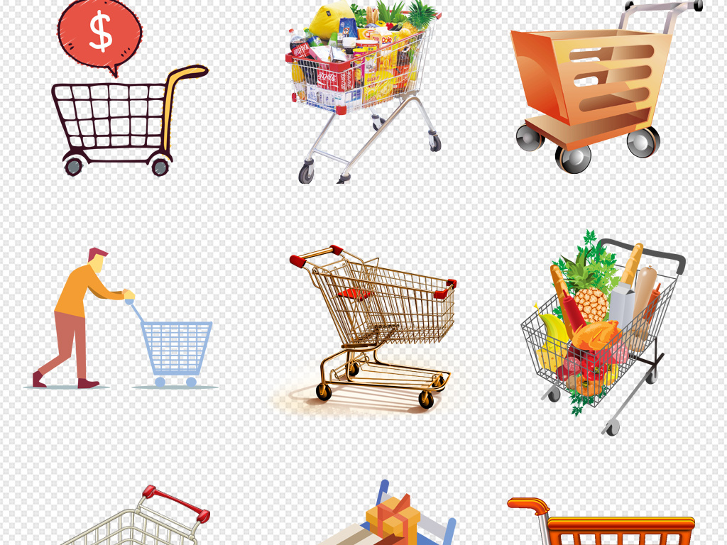 商场超市促销购物车人物图标海报PNG素材