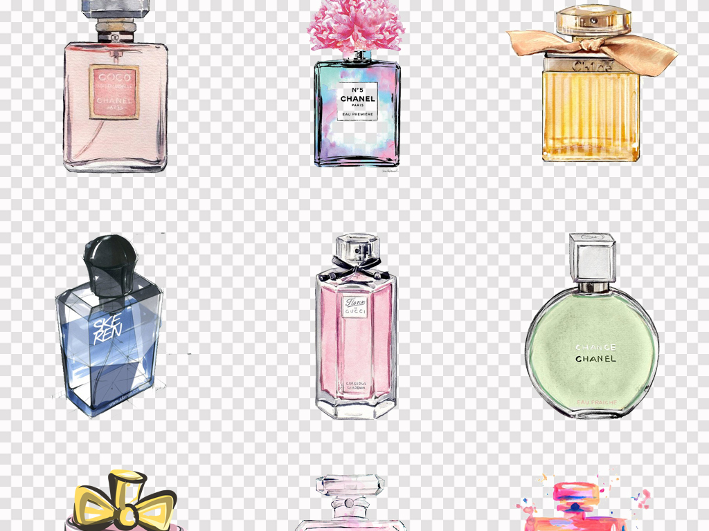 手绘高档香水女性用品香水瓶品牌香水PNG素材