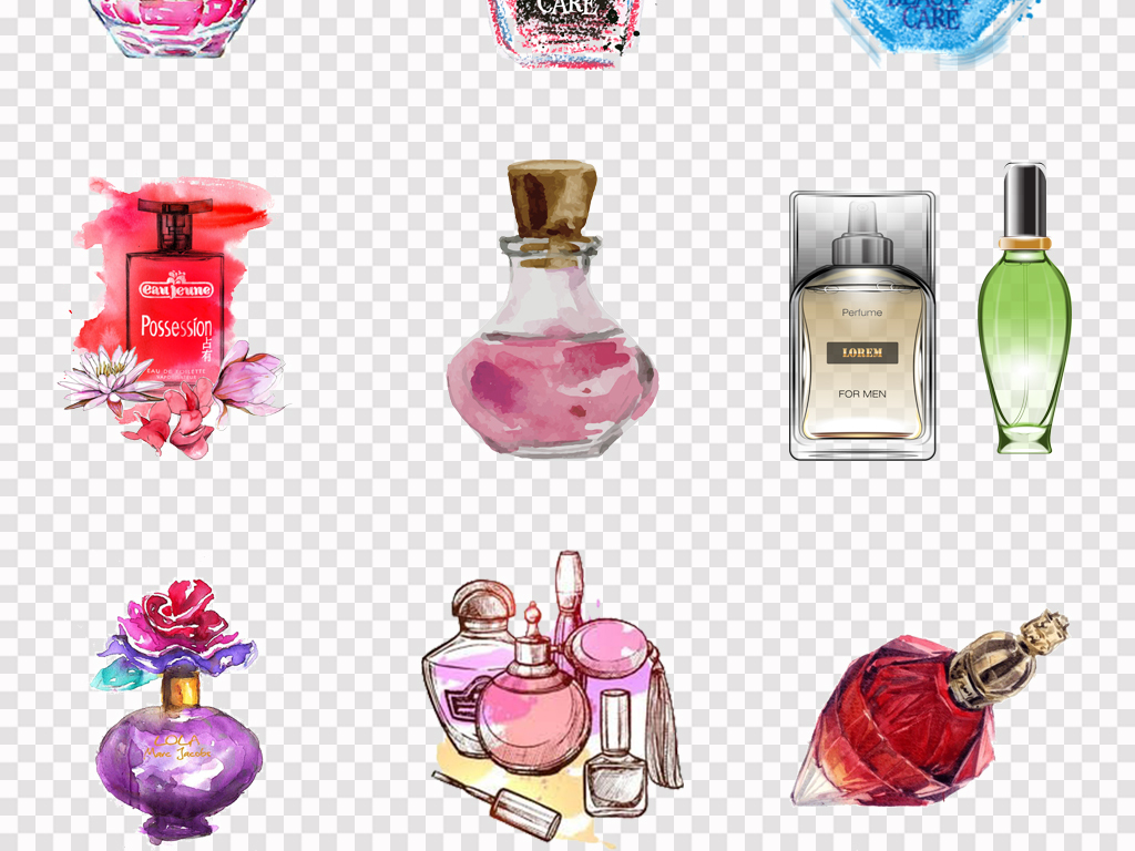手绘高档香水女性用品香水瓶品牌香水PNG素材
