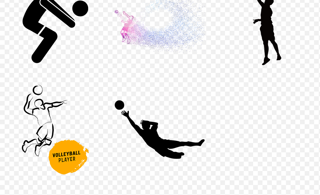 卡通排球剪影运动人物海报素材背景图片PNG
