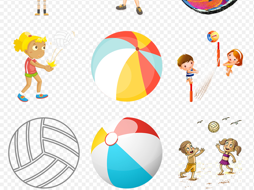 排球运动人物儿童卡通剪影海报素材背景图片P