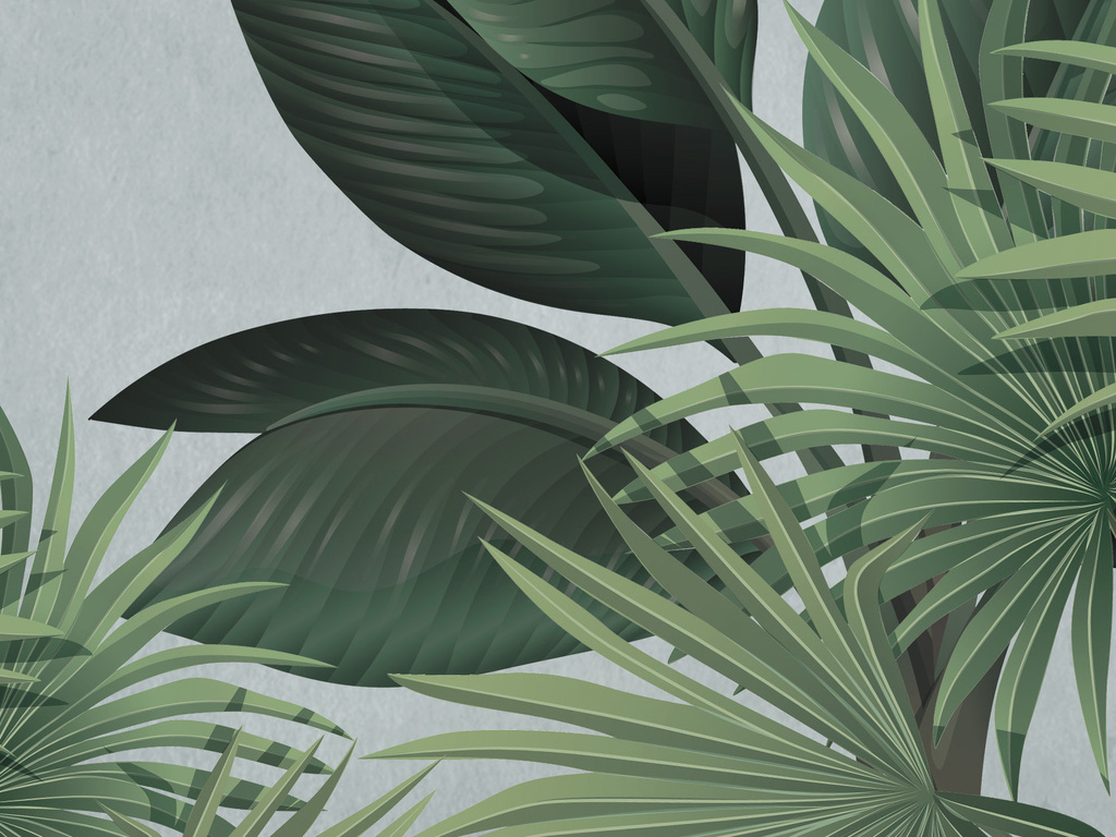 手绘高清北欧植物唯美风景背景墙