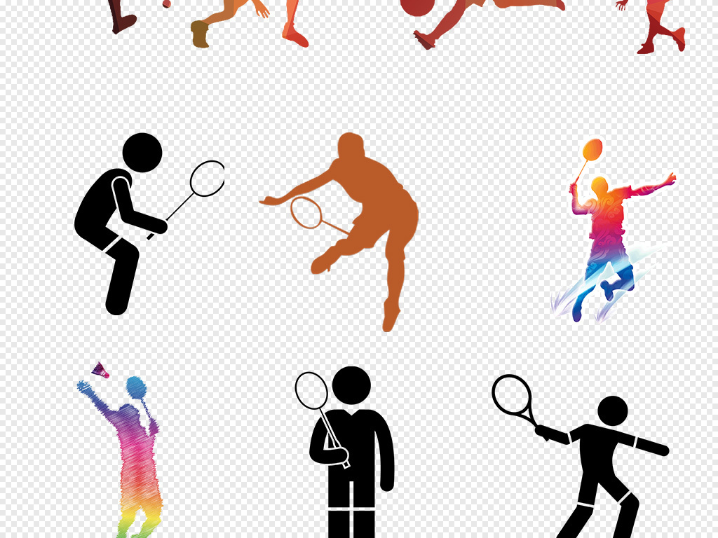 羽毛球排球比赛卡通剪影运动人物海报素材背景