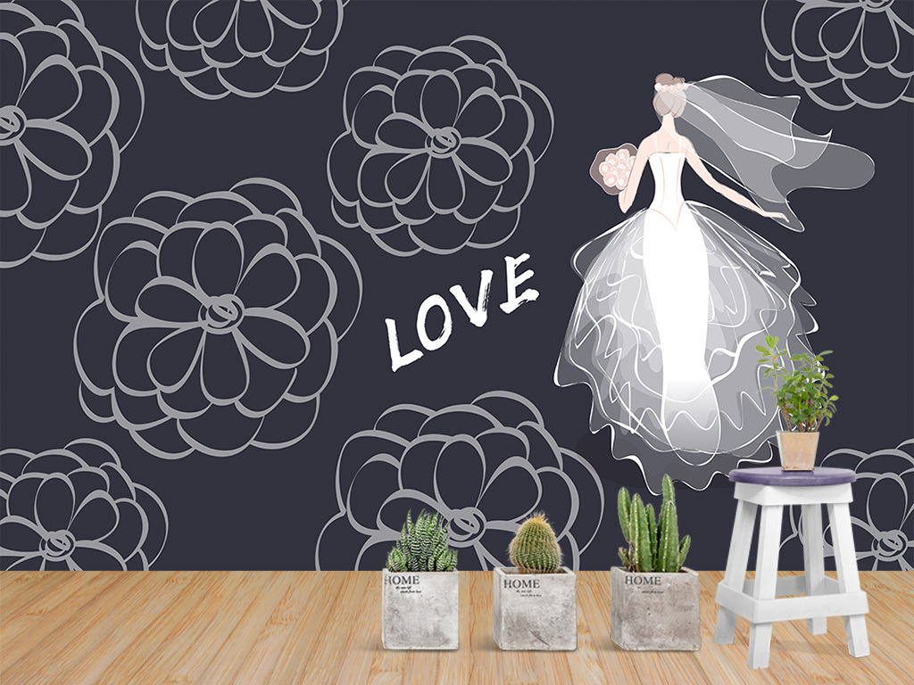 婚纱板画_婚纱背景板画