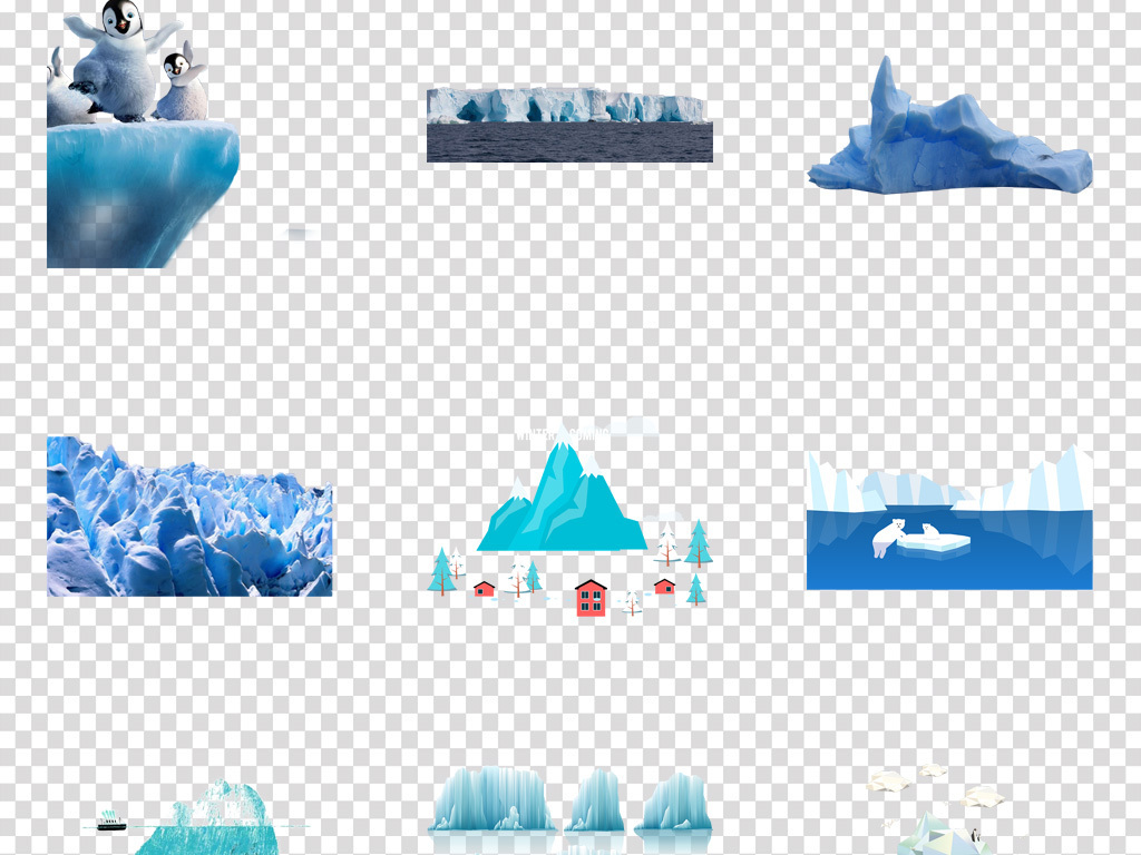 南极北极冰川雪山白皑皑冰峰海报png素材
