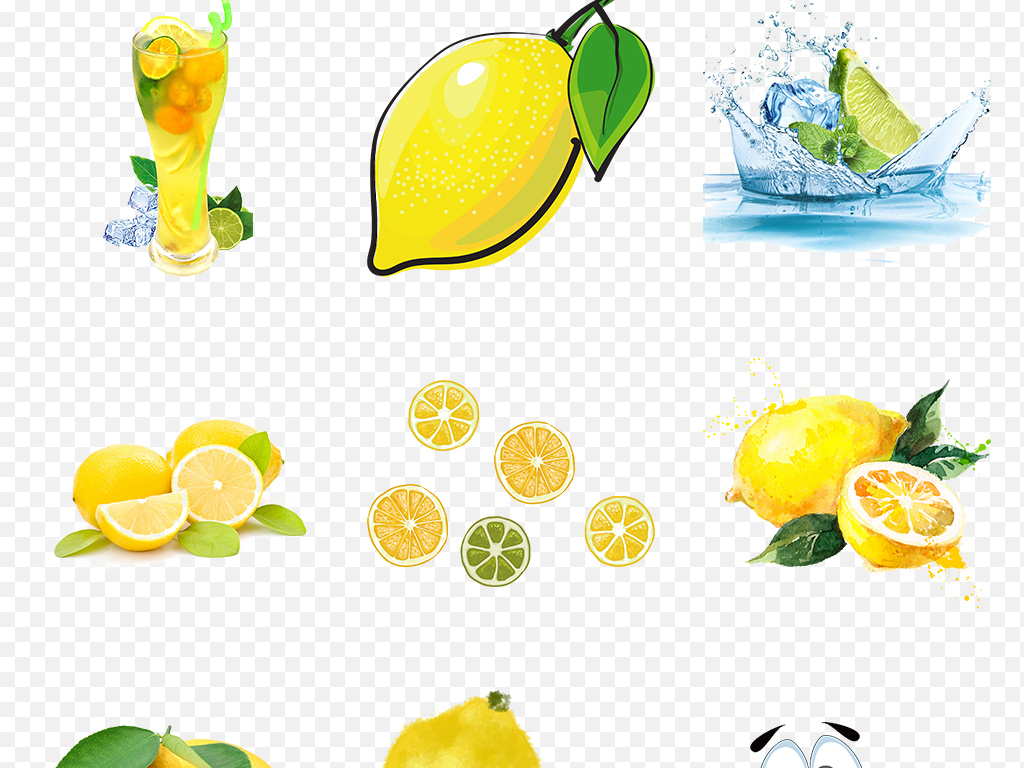 卡通手绘柠檬水果清新黄色海报素材背景图片P