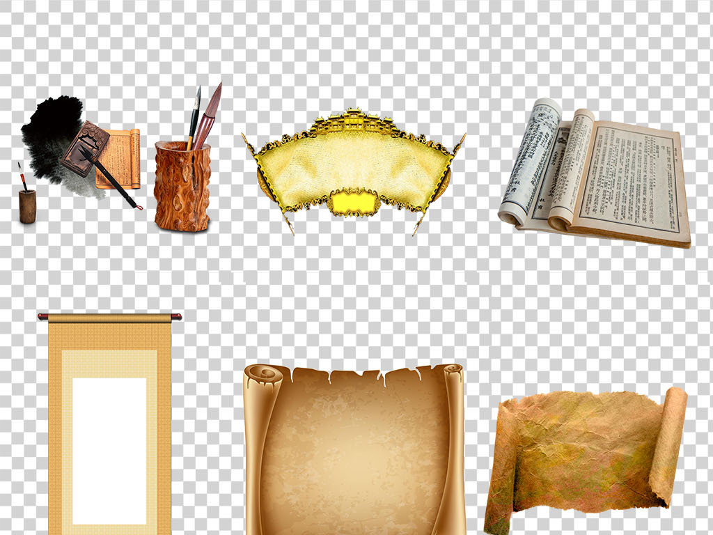 古风圣旨卷轴画卷竹简卷纸png免抠透明图文美