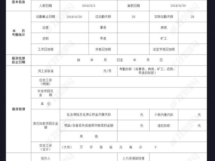 公司行政人力资源表格模板人事档案信息表