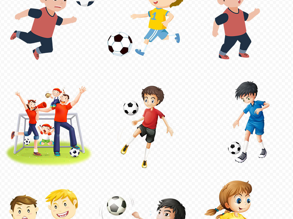 儿童踢足球运动人物彩色海报素材背景图片PN