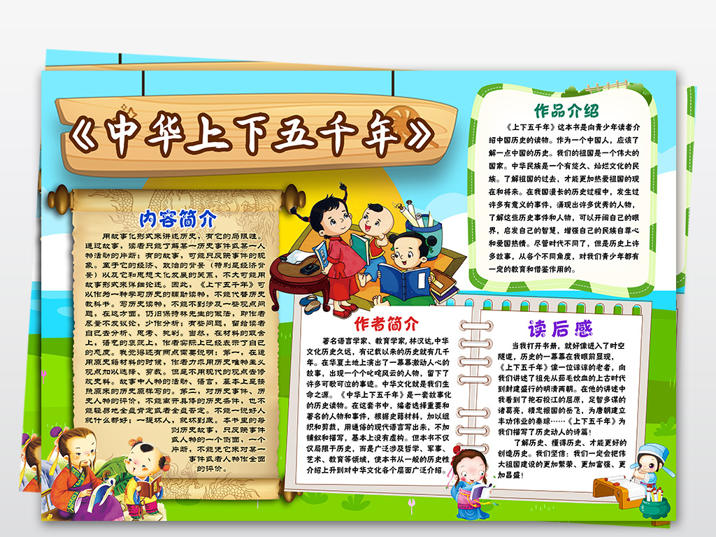 中华上下五千年读书小报经典名著阅读手抄报
