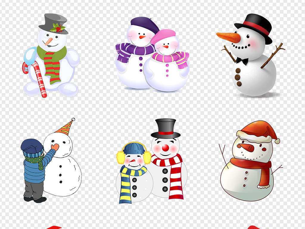 50款手绘卡通雪人圣诞节冬天PNG素材