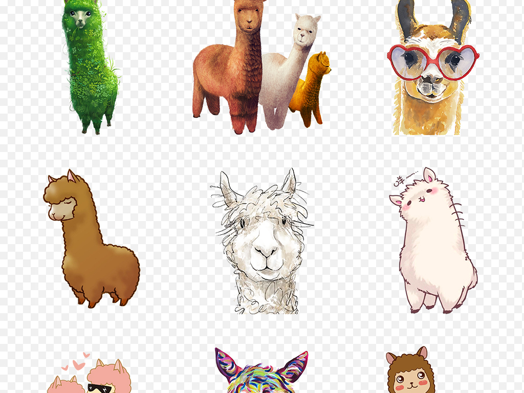 可爱卡通手绘草泥马羊驼动物海报素材背景图片