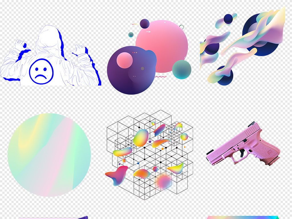 渐变蒸汽波朋克风格PNG透明背景免抠素材