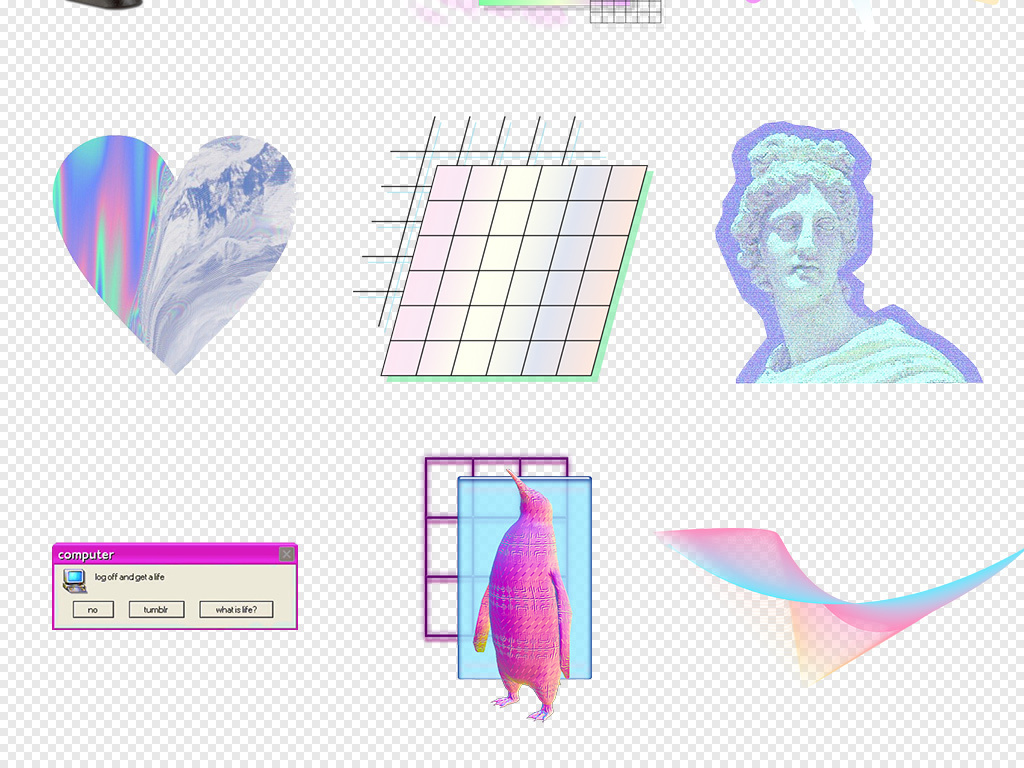 渐变蒸汽波朋克风格PNG透明背景免抠素材