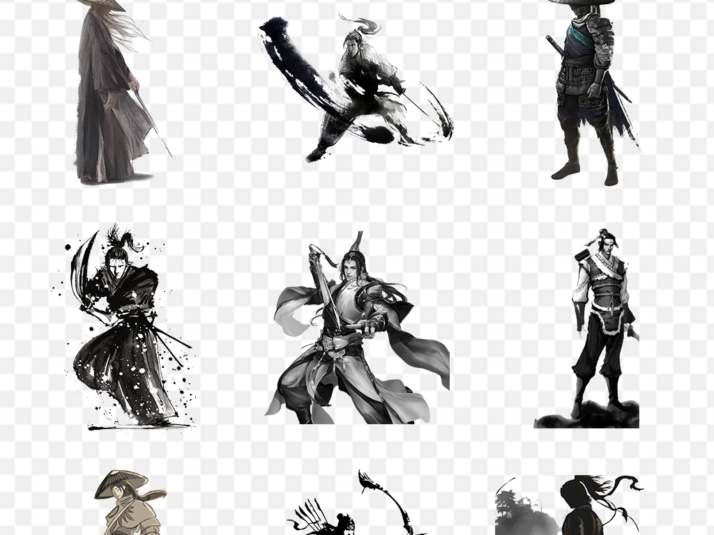 中国风古典水墨武侠侠客人物游戏PNG素材