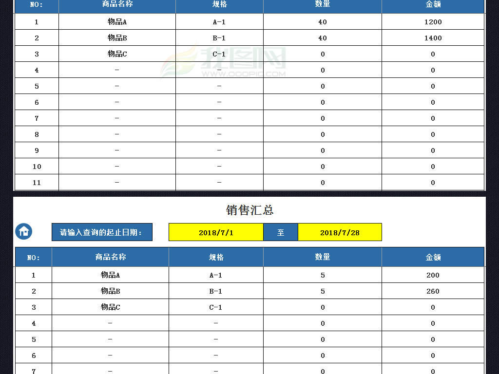 简易进销存出入库管理系统模板表格月度报表