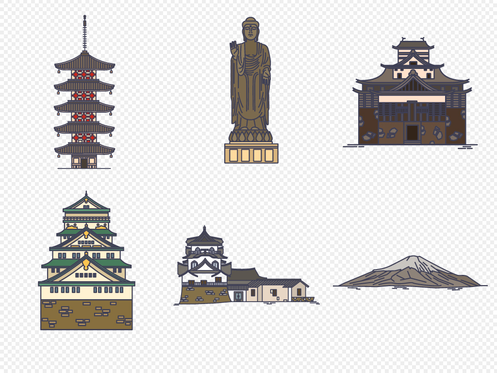 中国风中国日本古代建筑ui天安门扁平化动画设计背景矢量ai素材